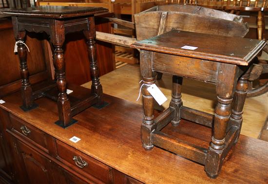 Oak joynt stool and another small oak joynt stool